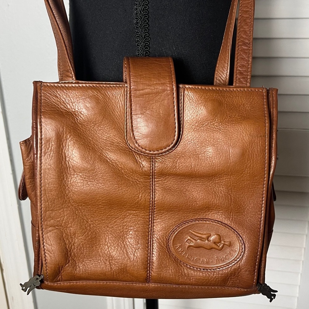 Vtg American Angel 90s Brown Leather Crossbody Bag Organizer Wallet Purse Cognac